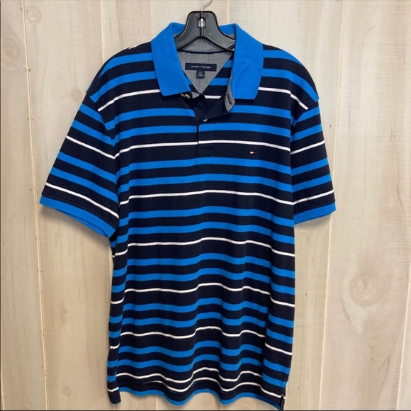 Tommy Hilfiger Size Large Blue Interlock Short Sleeve Cotton Polo Shirt - Picture 4 of 7